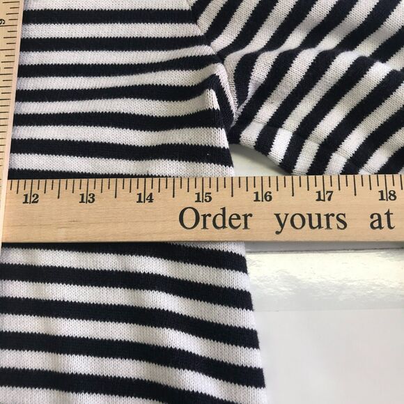 Lands End Pullover Womens XS Black White Stripe Notch V Neck 3/4 Sleeve Cotton - Picture 8 of 9